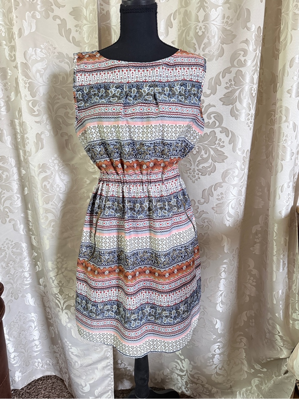 Speed Control Multicolor Sleeveless Patterned Mini Dress